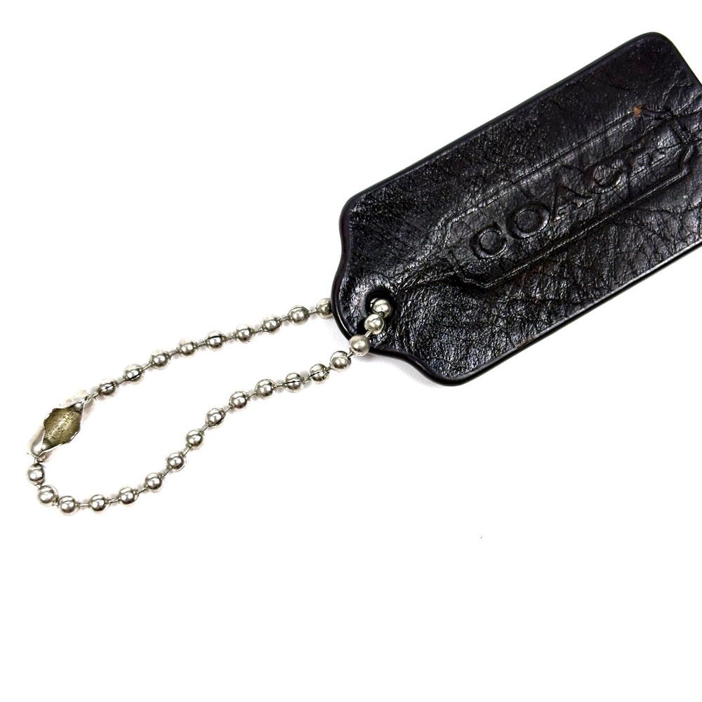 VTG Y2K Coach Double Sided Leather Bag Charm Brown Hang Tag Key Chain Fob Rplc - Picture 2 of 7
